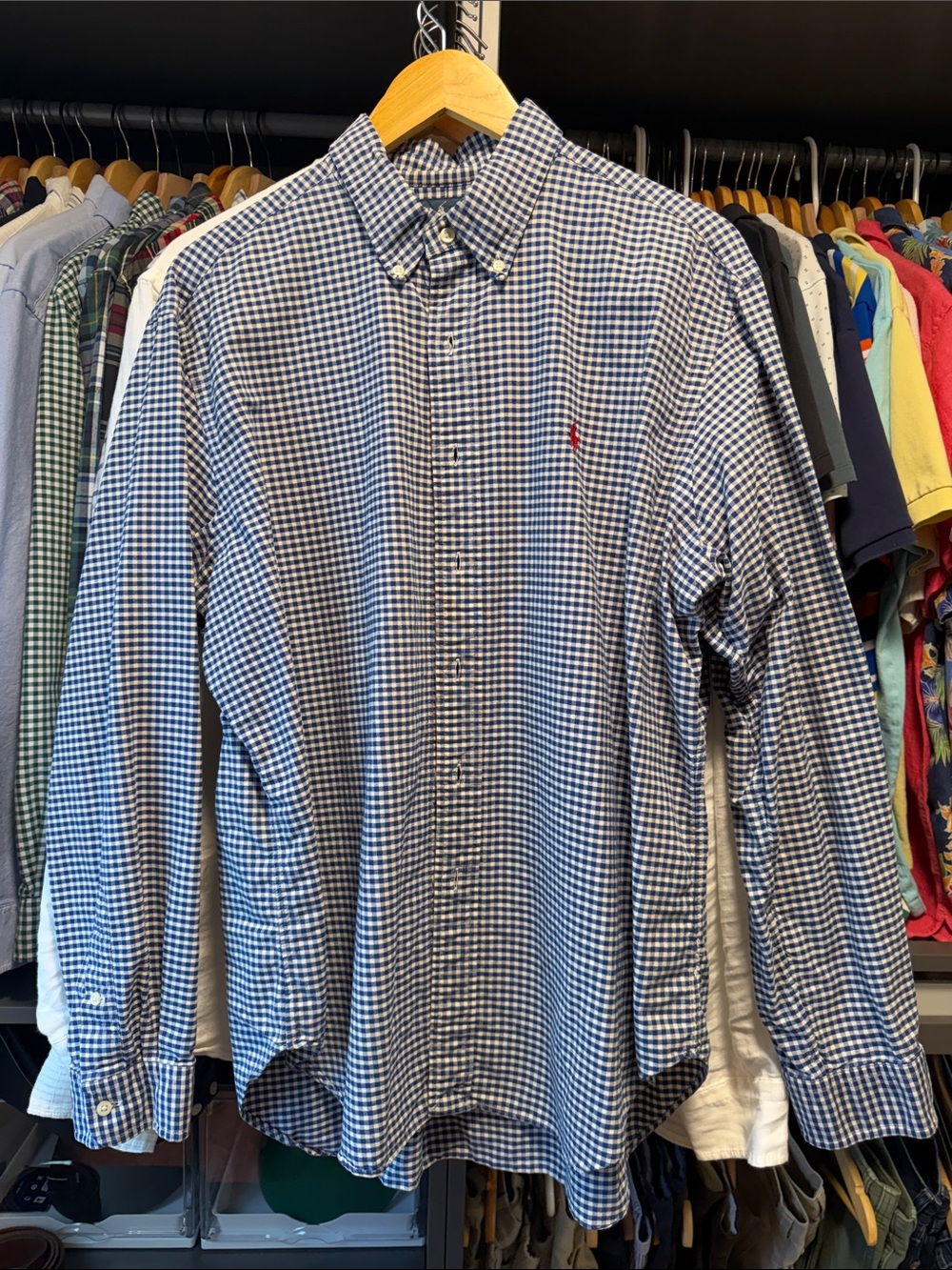 Ralph Lauren Navy and White Gingham Button-Down Shirt- Classic Fit
